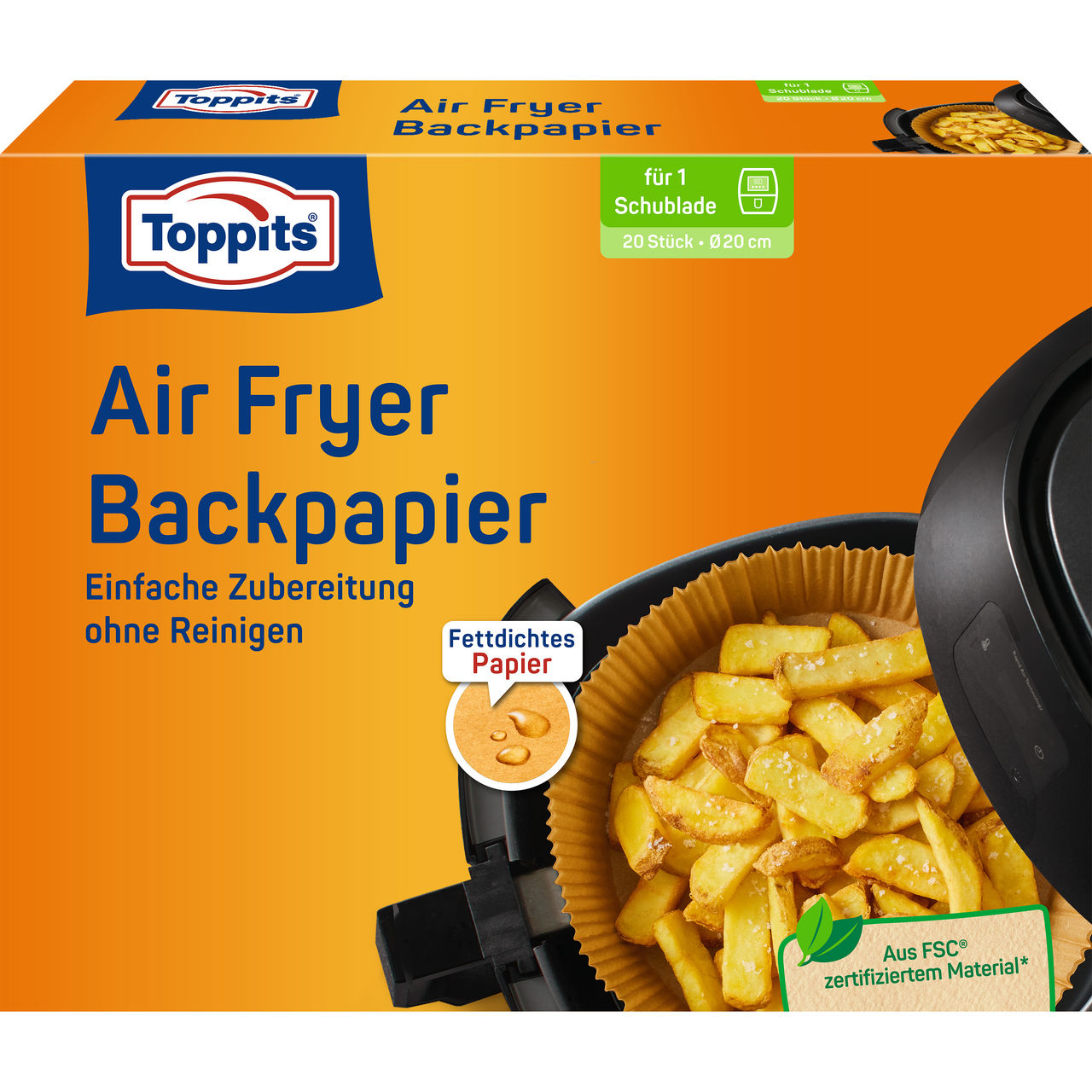 Toppits Air Fryer Backpapier 20cm rund Verpackung Vorderseite