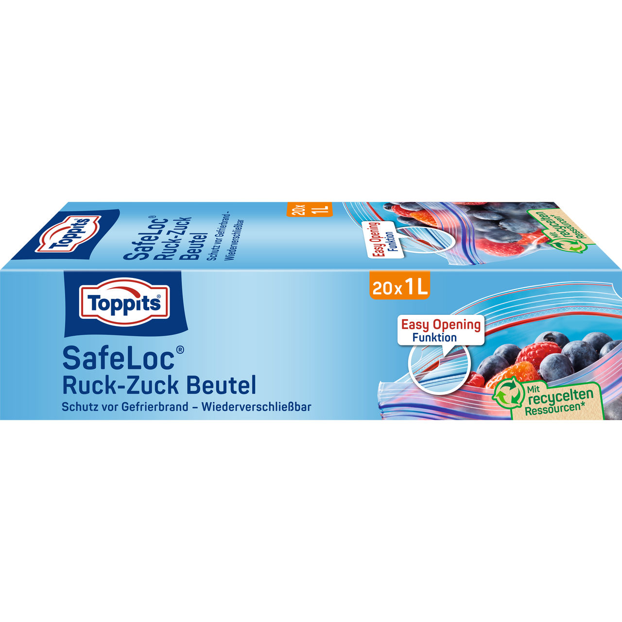 Toppits Safeloc Ruck-Zuck 20x 1L Verpackungsvorderseite