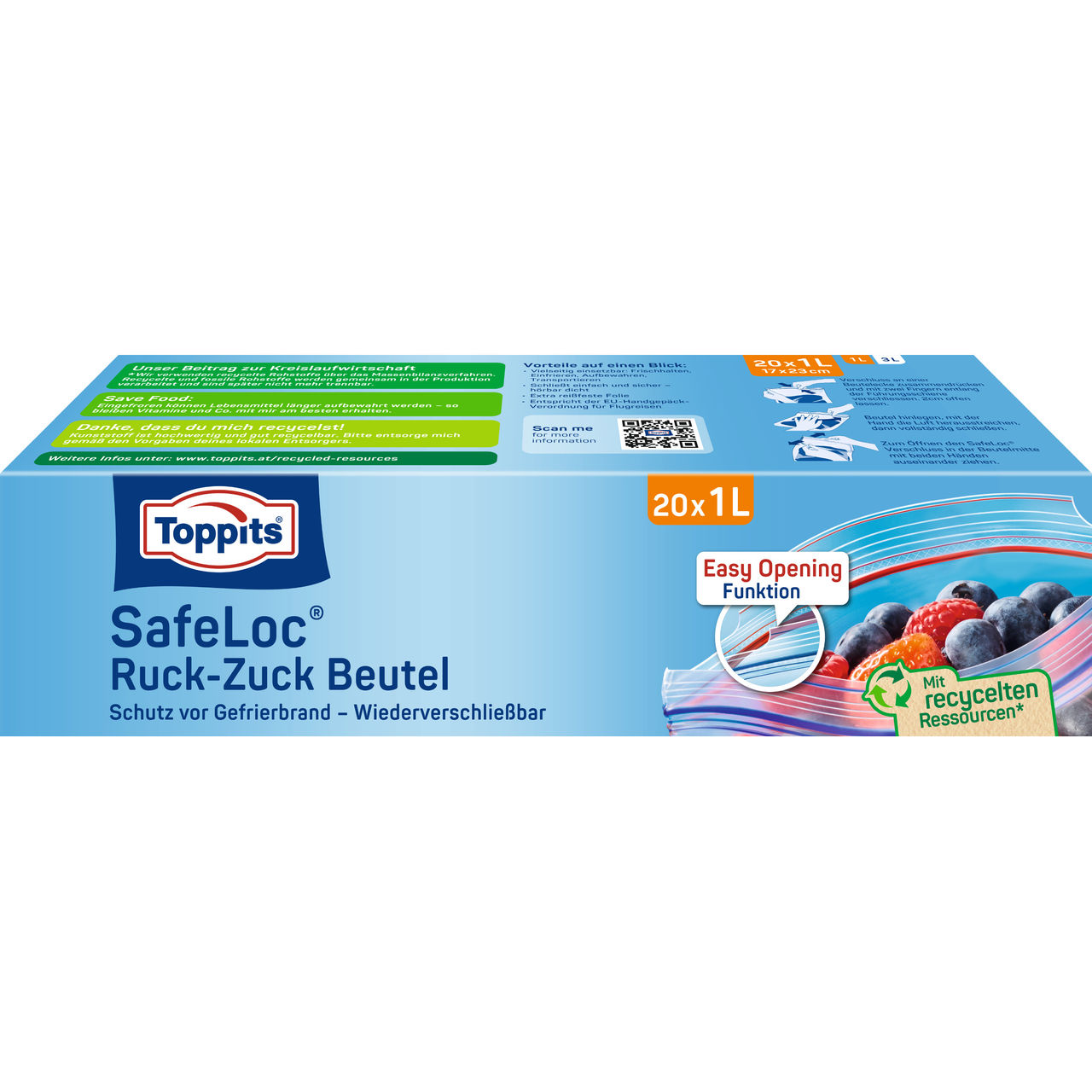 Toppits SafeLoc Ruck-Zuck Beutel 1L Verpackung Vorderseite