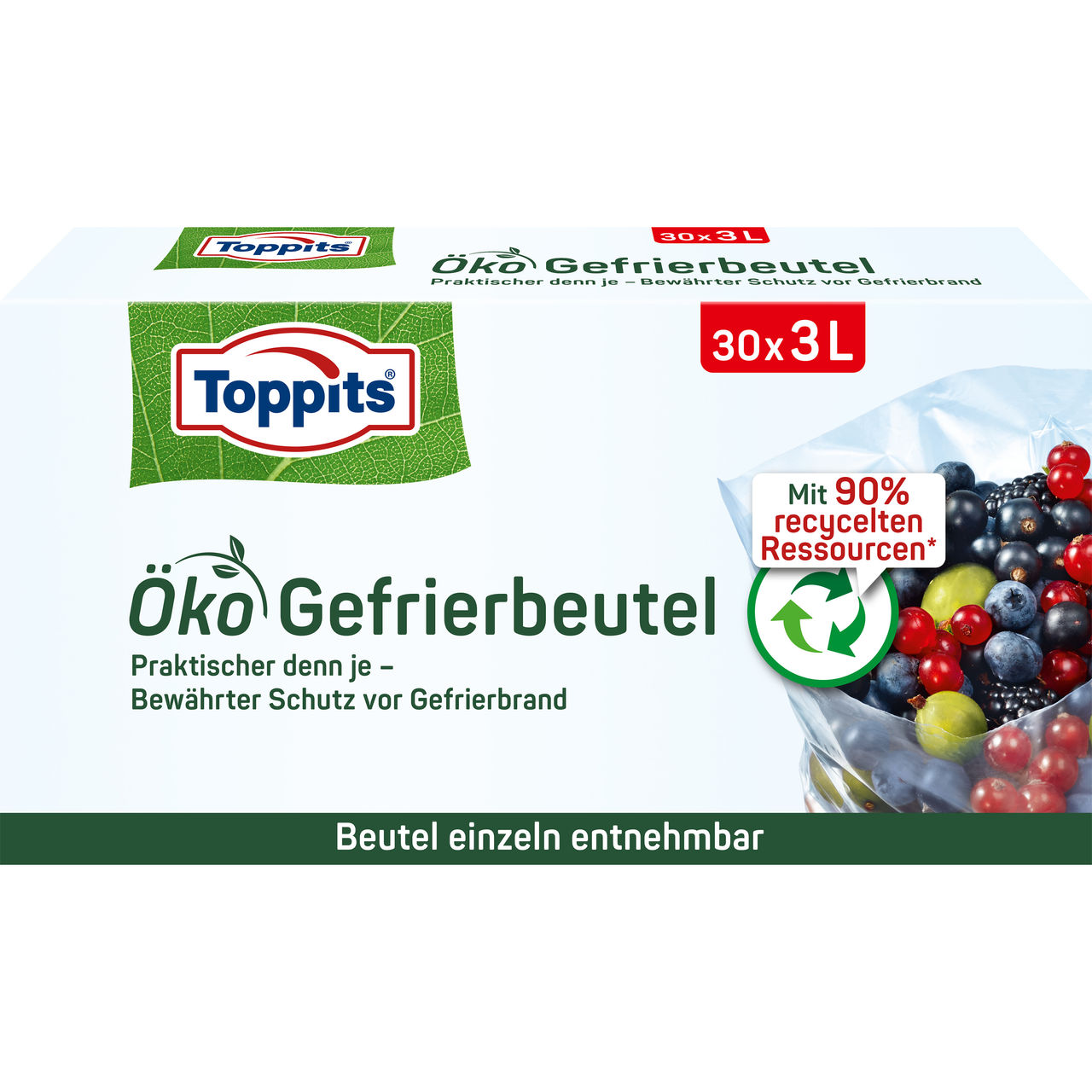Toppits Öko Gefrierbeutel Verpackungsvorderseite 30x3L