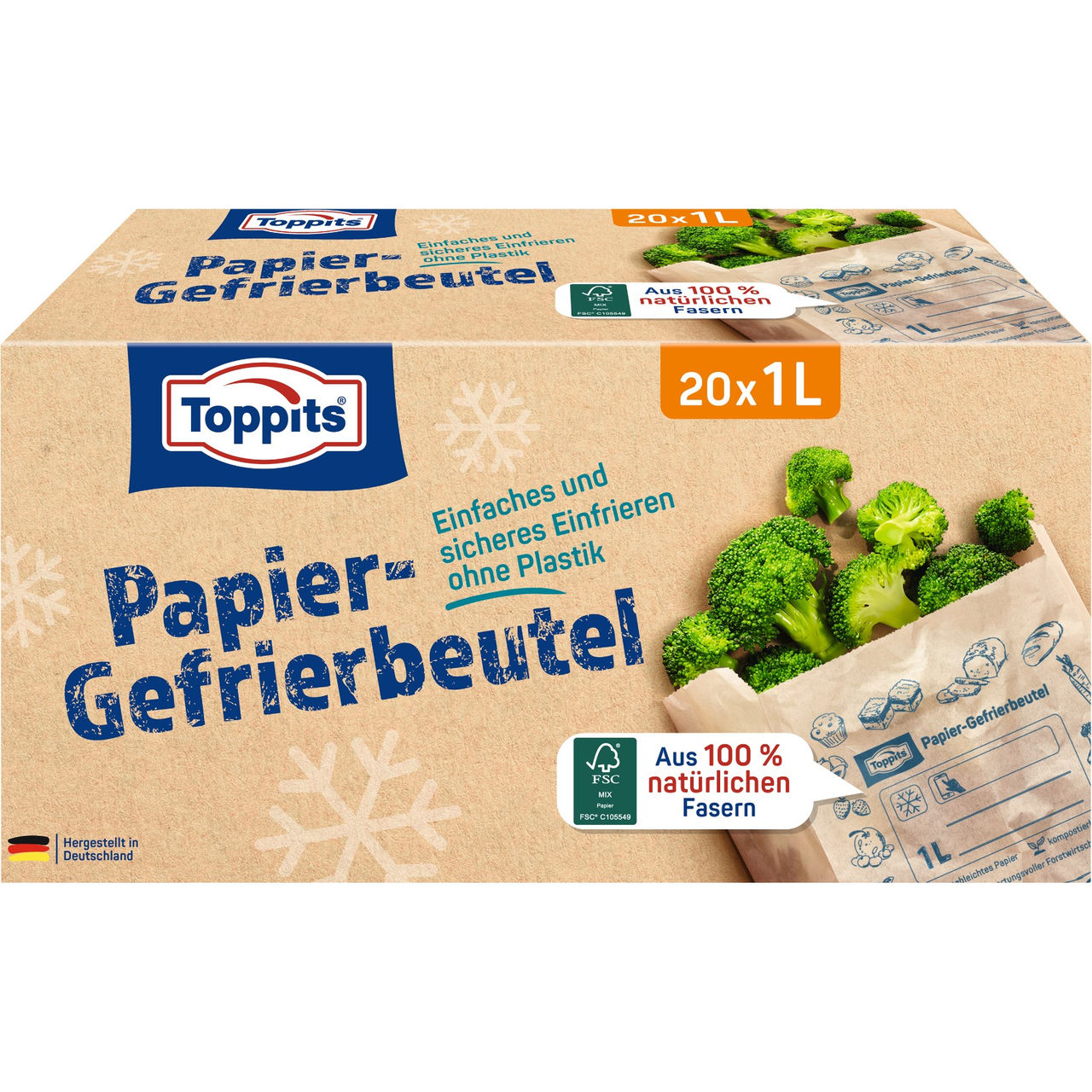 Vorderseite der Verpackung Toppits Papier Gefrierbeutel 1L