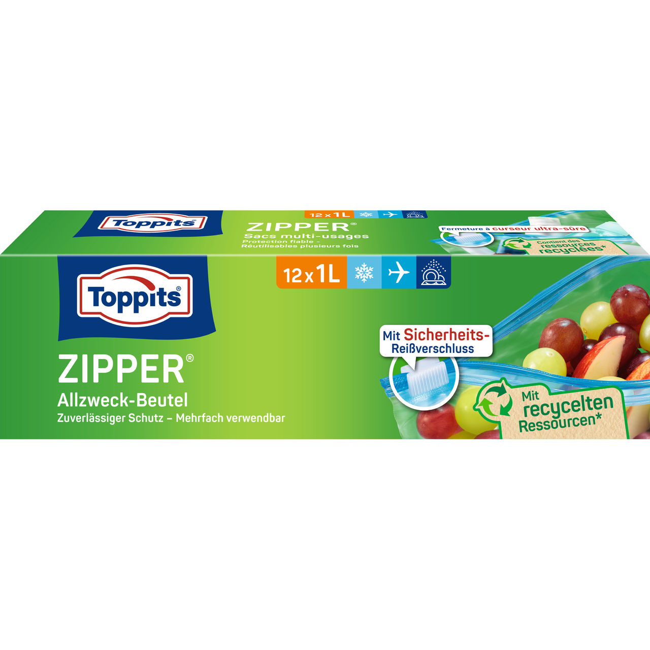 Toppits Zipper 12x1L Verpackung Vorderseite