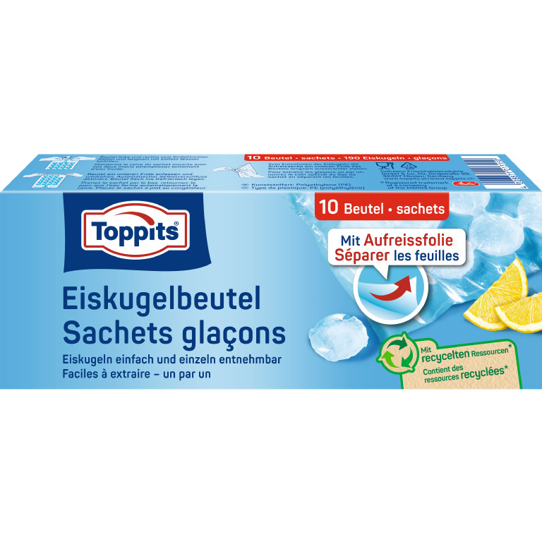 Vorderseite der Verpackung der Toppits Eiskugelbeutel